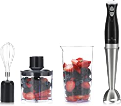 Self-Mate 3 in 1 Dual Speed Immersion Hand Blender Kitchen Set – Stainless Steel 300W Electric Mixer Blending Stick with Interchangeable Whisk Wand, Food Processor Chopper & Beaker Attachments